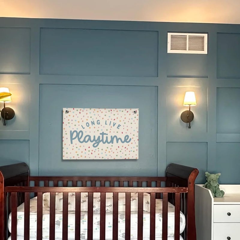 ShowDraven Playroom Decor, Kids Wall Art Hanging Linen Banner, Blue Striped Wall Flag for Playing Room Nursery Playroom Decor, 20x30 Inch - Image 5